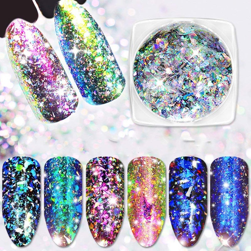 Yeslady Nail Art Laser Paillette Chameleon Flakes 3D Mirror Effect Powder Irregular Glitter Foil Sequins 3 Boxes