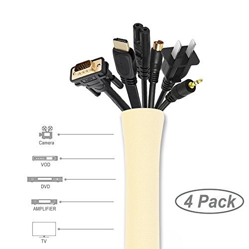 JOTO 4 Pack Cable Management Sleeve, 19-20 Inches Cord Organizer System with Zipper for TV Computer Office Home Entertainment, Flexible Cable Sleeve Wrap Cover Wire Hider System -Beige - Image 2