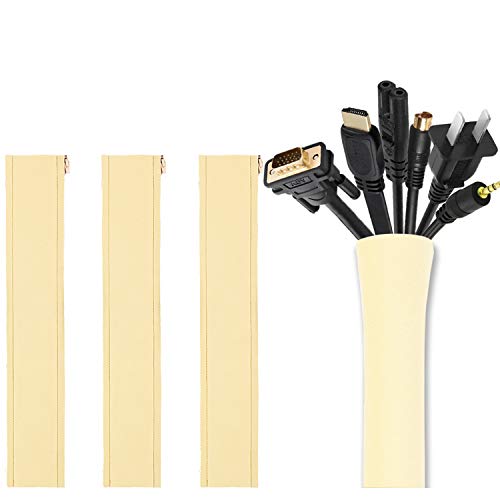 JOTO 4 Pack Cable Management Sleeve, 19-20 Inches Cord Organizer System with Zipper for TV Computer Office Home Entertainment, Flexible Cable Sleeve Wrap Cover Wire Hider System -Beige - Image 1