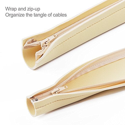 JOTO 4 Pack Cable Management Sleeve, 19-20 Inches Cord Organizer System with Zipper for TV Computer Office Home Entertainment, Flexible Cable Sleeve Wrap Cover Wire Hider System -Beige - Image 3
