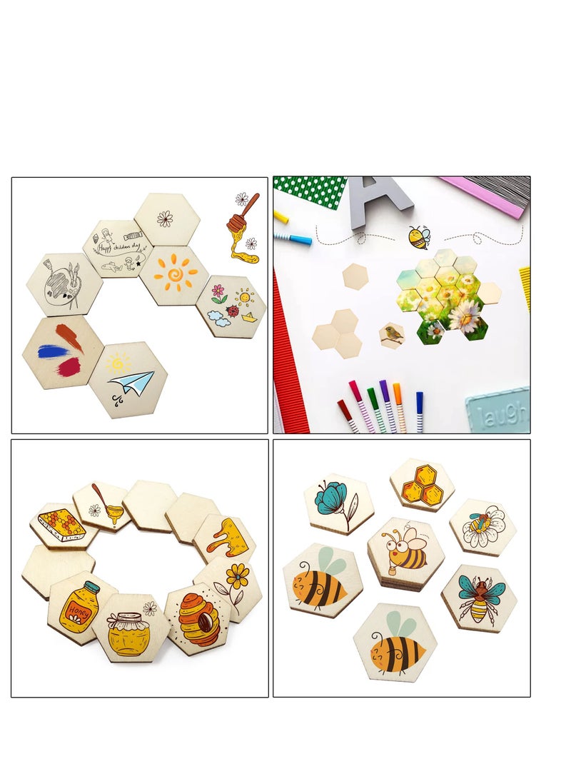 100 Pcs 40mm Hexagon Blank Unfinished Wood Slices for DIY Crafts Home Decoration Games Early Childhood Education - Image 3