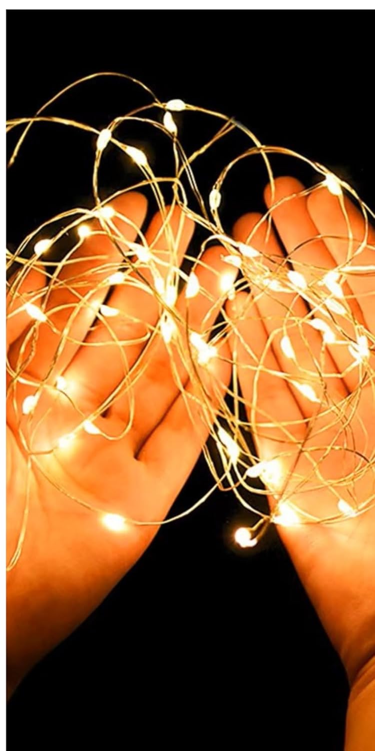 HUMAIZAR إضاءة خيوط الفوانيس النحاسية HUMAIZAR بطول 10 متر و100 LED تعمل بالطاقة من USB لتزيين حفلات عيد الميلاد وحفلات الزفاف والهدايا ومهرجانات ديوالي 100 LED 10 م دافئ أبيض تعمل بالطاقة من USB عبوة من 1 - Image 3