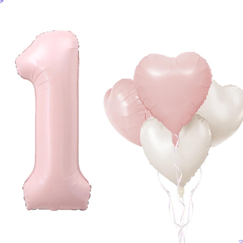 Florisland Pink 1 Balloon Number Pastel Pink 1st Birthday Party Decorations for Girls 40inch Big Dusty Pink Balloon Foil Mylar 1 Birthday Balloons for First Anniversary Decorations Number 1 Balloon - Image 3