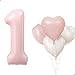 Florisland Pink 1 Balloon Number Pastel Pink 1st Birthday Party Decorations for Girls 40inch Big Dusty Pink Balloon Foil Mylar 1 Birthday Balloons for First Anniversary Decorations Number 1 Balloon - Image 2