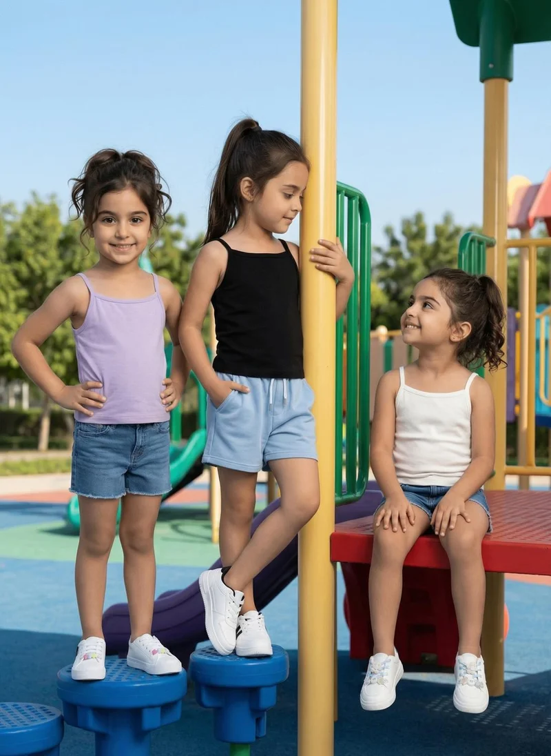 نوتيناتي Nautinati Girls' 100% Cotton Pack of 3 Solid Essentials Camisoles