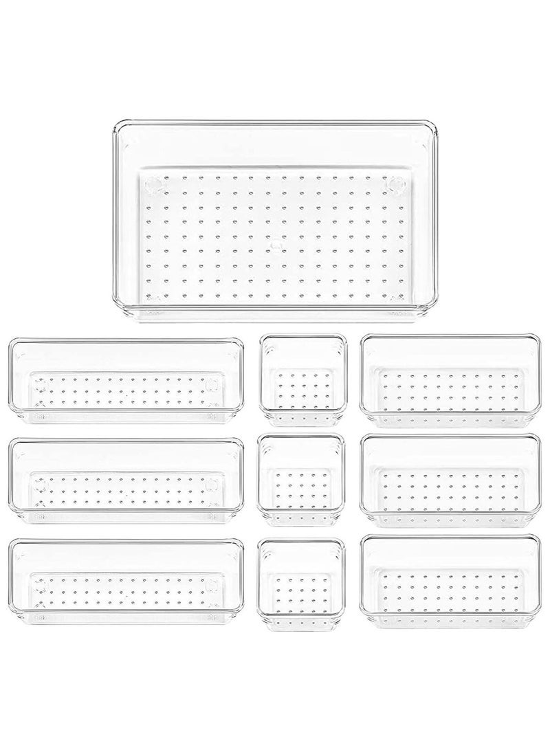 10-Piece Multi-Sized Non-Slip Drawer Organizer Trays, Clear Plastic, Ideal for Desk, Dresser, Kitchen & Bathroom, Store Makeup, Kitchen Utensils, Jewelry & More - Image 1