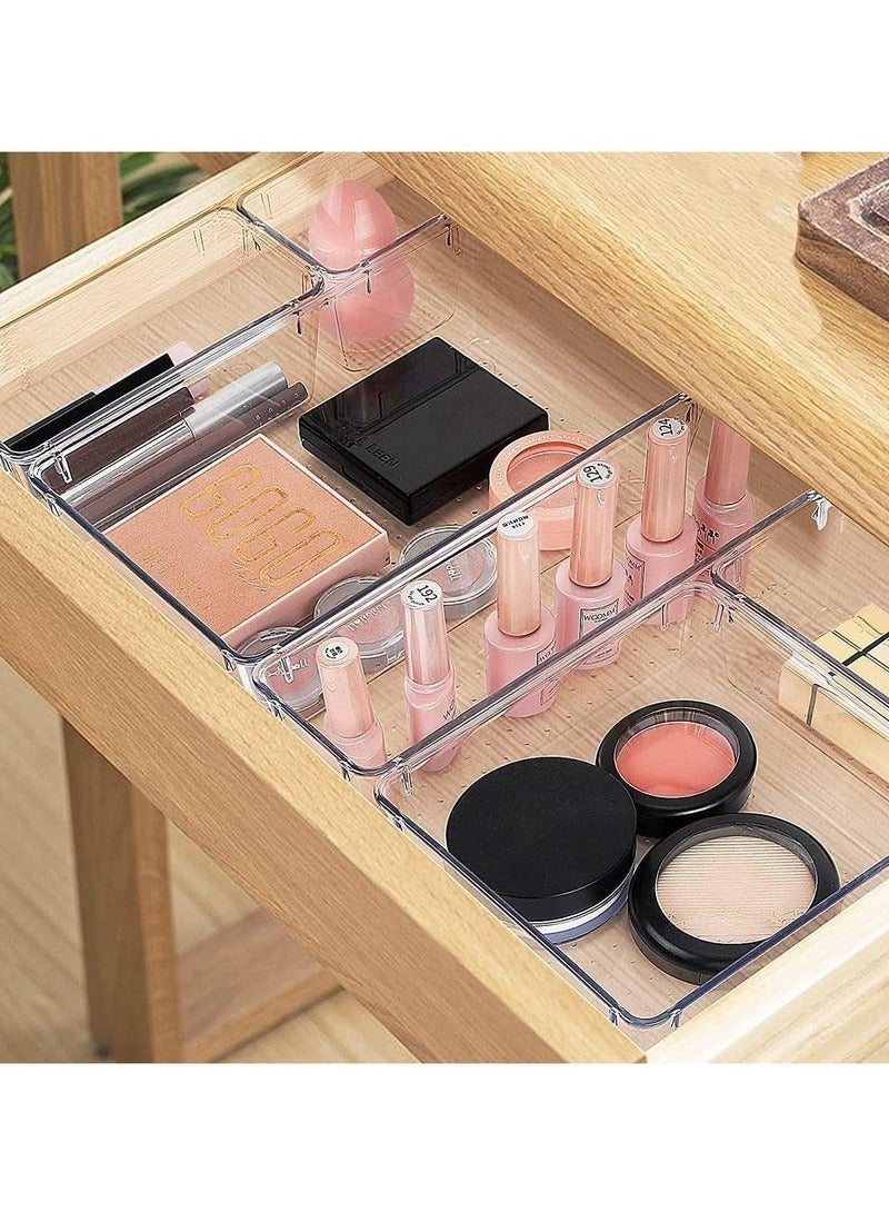 10-Piece Multi-Sized Non-Slip Drawer Organizer Trays, Clear Plastic, Ideal for Desk, Dresser, Kitchen & Bathroom, Store Makeup, Kitchen Utensils, Jewelry & More - Image 2