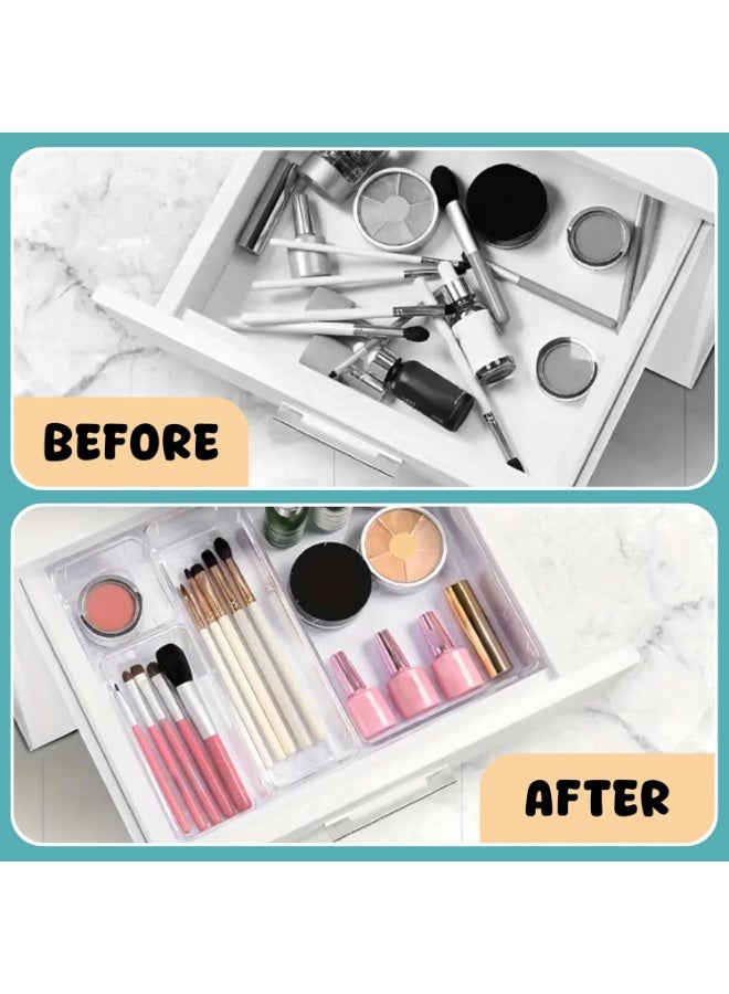 10-Piece Multi-Sized Non-Slip Drawer Organizer Trays, Clear Plastic, Ideal for Desk, Dresser, Kitchen & Bathroom, Store Makeup, Kitchen Utensils, Jewelry & More - Image 3