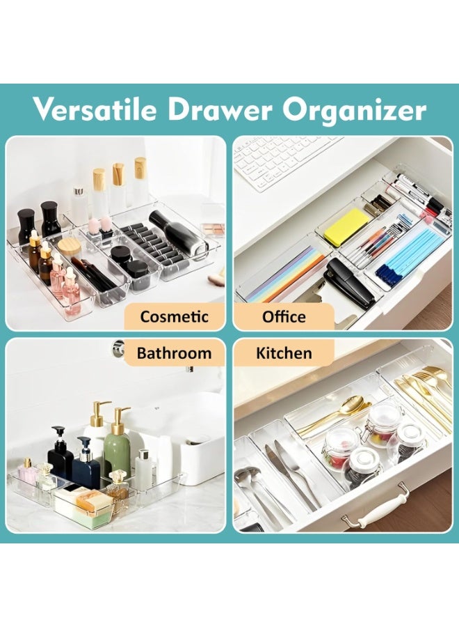 10-Piece Multi-Sized Non-Slip Drawer Organizer Trays, Clear Plastic, Ideal for Desk, Dresser, Kitchen & Bathroom, Store Makeup, Kitchen Utensils, Jewelry & More - Image 4
