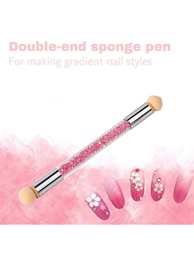 Sponge Gradient Nail Art Brush with 4 Replacement Heads, Nail Sponges, Nail Tools, Double Headed Replaceable Washable Smudge Punch Pen Set for Salon or Home Use, Pink - Image 5