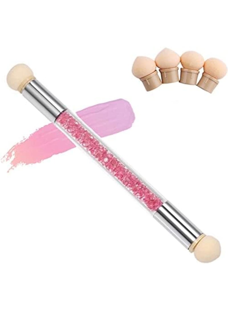 Sponge Gradient Nail Art Brush with 4 Replacement Heads, Nail Sponges, Nail Tools, Double Headed Replaceable Washable Smudge Punch Pen Set for Salon or Home Use, Pink - Image 1