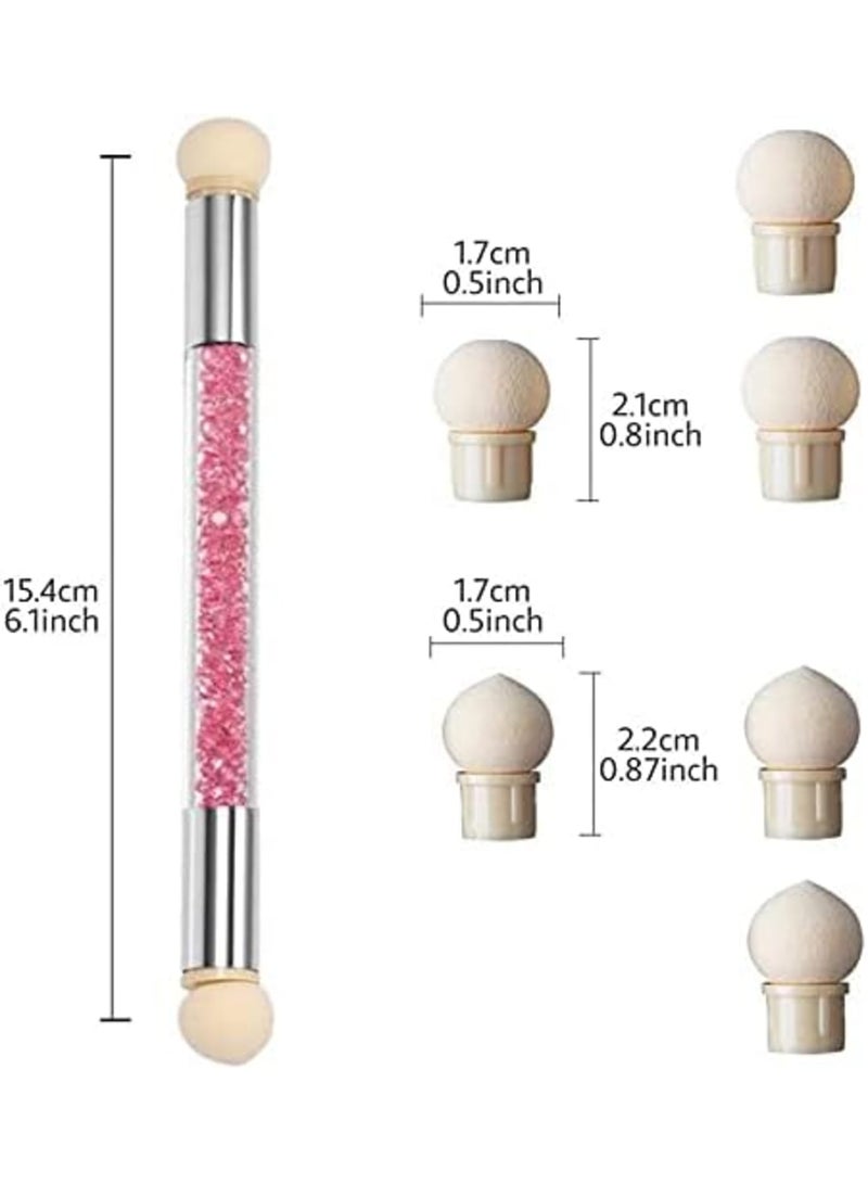 Sponge Gradient Nail Art Brush with 4 Replacement Heads, Nail Sponges, Nail Tools, Double Headed Replaceable Washable Smudge Punch Pen Set for Salon or Home Use, Pink - Image 2