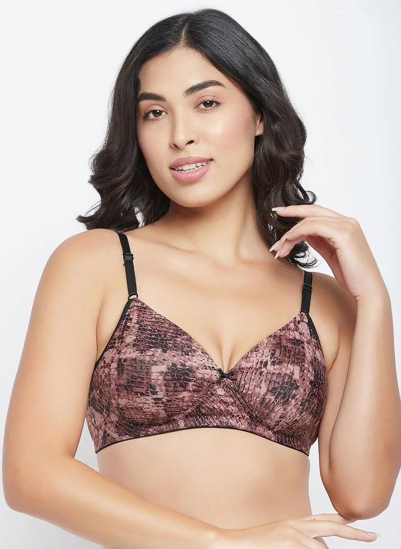 Clovia Clovia Padded Non-Wired Full Cup Animal Print T-shirt Bra in Brown