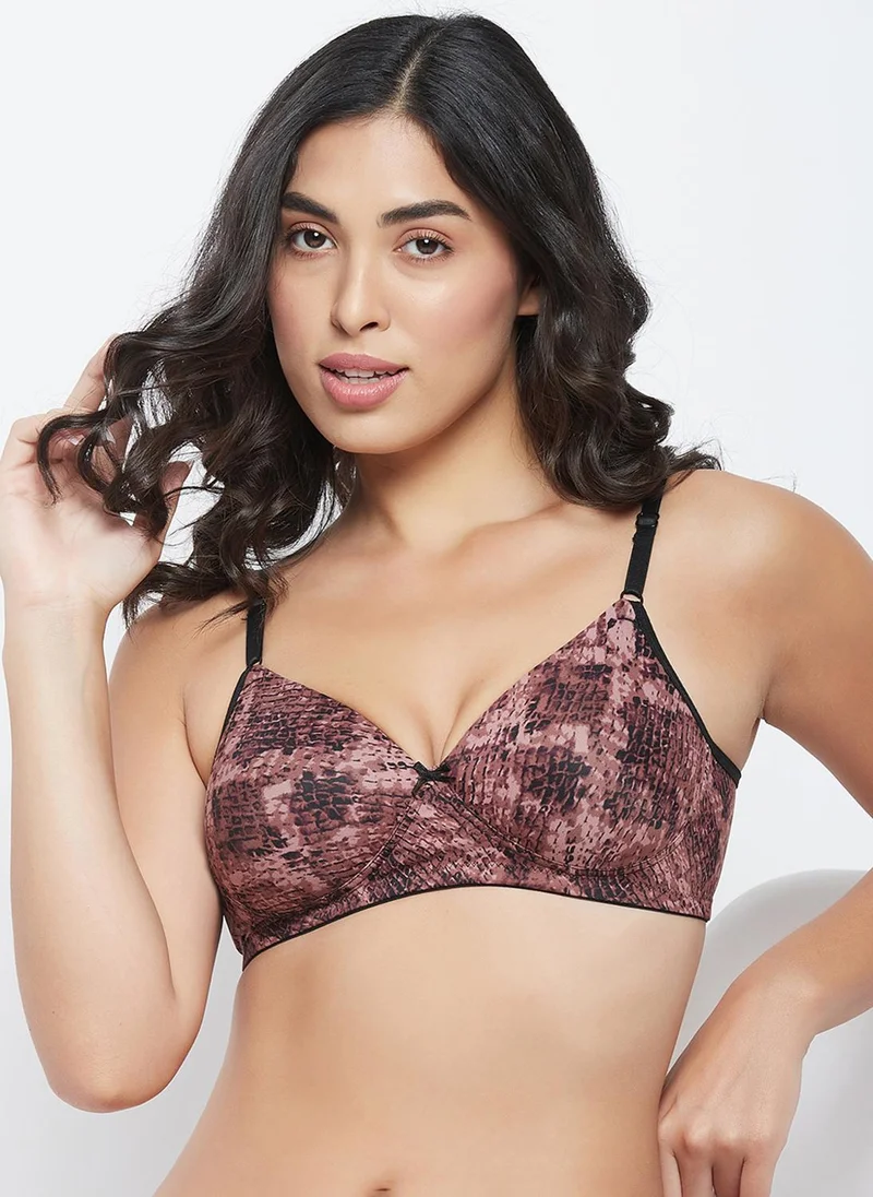 Clovia Clovia Padded Non-Wired Full Cup Animal Print T-shirt Bra in Brown