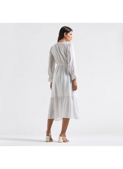 FAV Panelled A-line Dress with Square Neck and Bell Sleeves  - Image 3