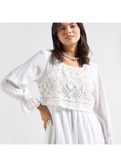 FAV Panelled A-line Dress with Square Neck and Bell Sleeves  - Image 4