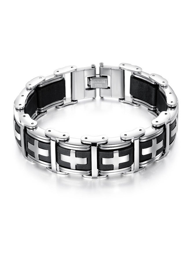 HSM Men's Stainless Steel Two-Tone Square Link diamond Bracelet in Black & silvery Ion-Plated Black - Image 2