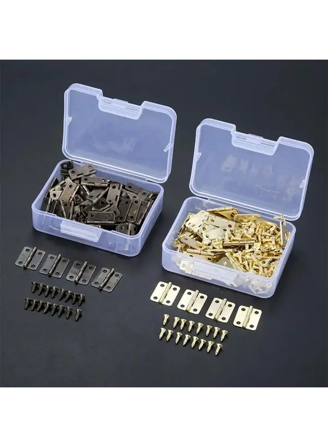 Golden Mini Rounded Hinges 50Pcs With 200 Screws Durable 4 Hole Furniture Hardware - Image 1