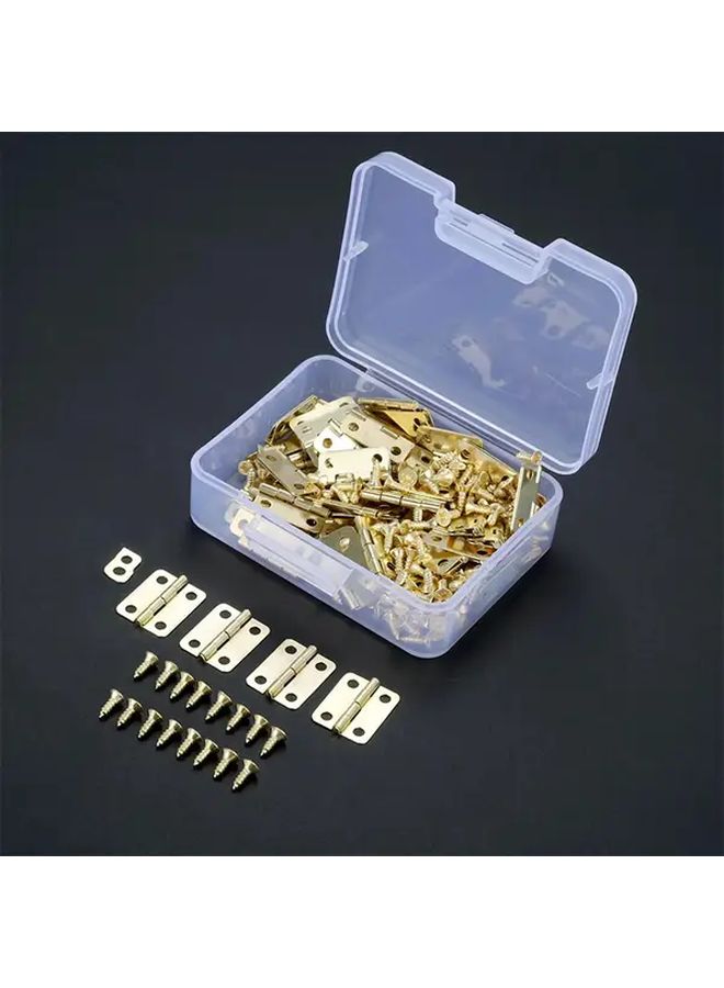 Golden Mini Rounded Hinges 50Pcs With 200 Screws Durable 4 Hole Furniture Hardware - Image 2