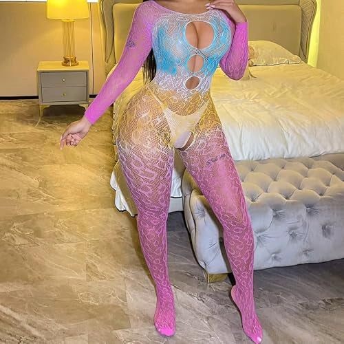 GirlFriend Lingerie Fishnet One Piece Deep V Neck Teddy Babydoll Mesh Nightwear for Women Mesh Badydoll Multi Color Fishnets Bodysuit See Through Lingerie Chemise Outfits for Women Girl - Image 5