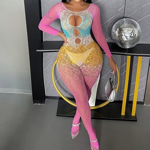 GirlFriend Lingerie Fishnet One Piece Deep V Neck Teddy Babydoll Mesh Nightwear for Women Mesh Badydoll Multi Color Fishnets Bodysuit See Through Lingerie Chemise Outfits for Women Girl - Image 2