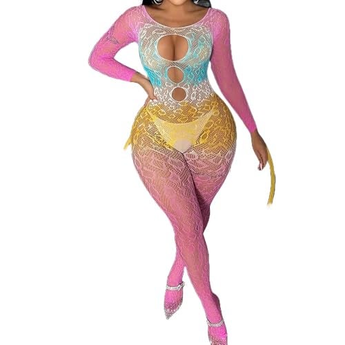 GirlFriend Lingerie Fishnet One Piece Deep V Neck Teddy Babydoll Mesh Nightwear for Women Mesh Badydoll Multi Color Fishnets Bodysuit See Through Lingerie Chemise Outfits for Women Girl - Image 1