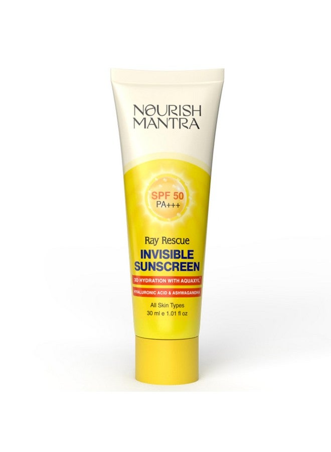 NOURISH MANTRA Ray Rescue Sunscreen/Sunscreen Spf 50 For All Skin Types/Formulated With Hyaluronic Acid,Aquaxyl,Aloe Vera&Ashwagandha Extracts/No White Cast/For Both Men&Women/30Ml,1 Count - Image 1
