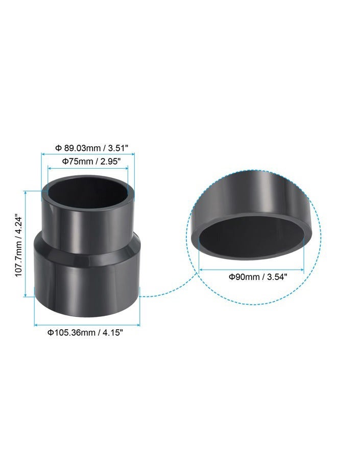 PATIKIL PVC Reducer Pipe Fitting 3.5x3 Inch Socket, Straight Coupling Adapter Connector, Grey - Image 2