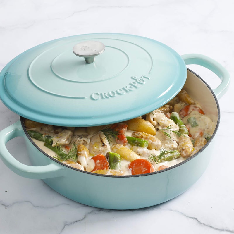 Crock-Pot Crock Pot Artisan Enameled Cast Iron Braiser W/Lid, 5-Quart, Aqua  - Image 5