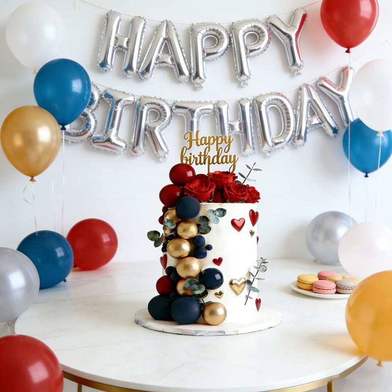 غطاء كعكة عيد الميلاد المزين بـ 36 قطعة، خليط من الذهبي والأحمر والأزرق، مناسب لحفلات عيد الميلاد والزفاف والخطوبة وعيد الحب وعيد الفصح وعيد الأم والحفلات والاحتفالات، لا يحتاج إلى كهرباء. - Image 1