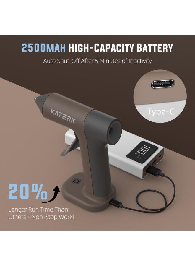 كاترك طقم مسدس غراء ساخن لاسلكي، تسخين سريع في 30 ثانية، مسدس غراء صغير مع 20 عصا غراء، صغير الحجم وقابل للحمل مع بطارية مدمجة 2500 مللي أمبير/ساعة، إيقاف تلقائي، مثالي للأعمال اليدوية والمدرسة والإصلاحات (كاكي) - Image 5