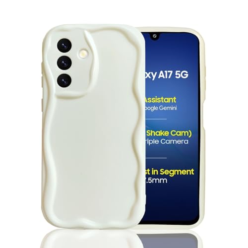 KC Back Cover for Samsung Galaxy A17 5G - New Curly Wave Frame Shape Shockproof Bumper Soft Silicone Case with Camera Protection (White) - Image 1