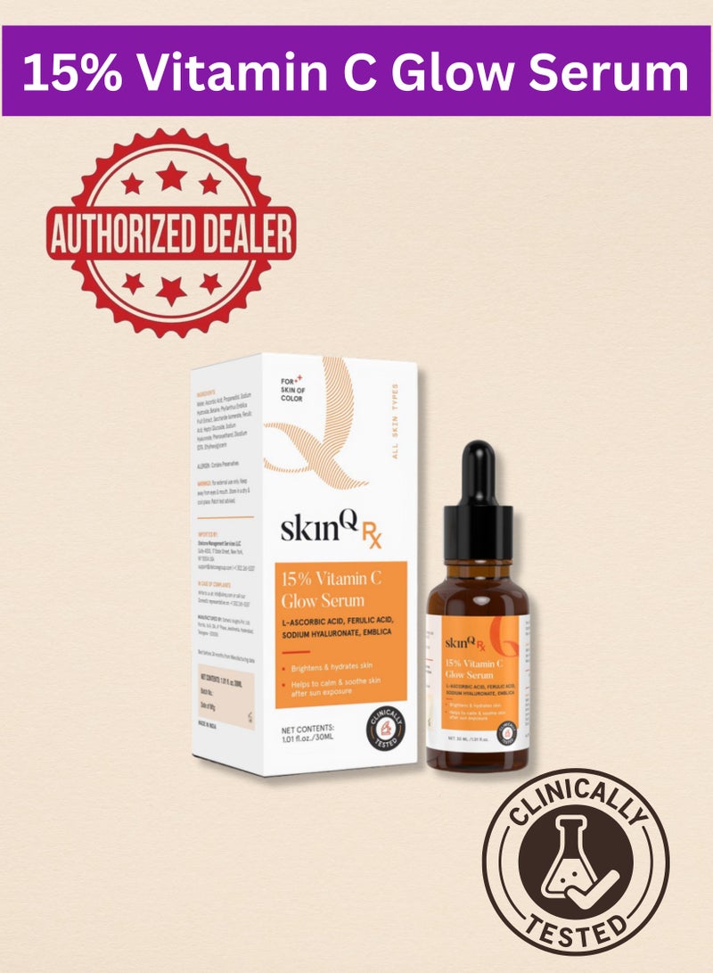 SkinQ 15% Vitamin C Glow Serum for Radiant Skin – Brightens Face & Neck | L-Ascorbic Acid + Ferulic Acid + Hyaluronic Boost | 20ml - Registered dealer in UAE - Image 1