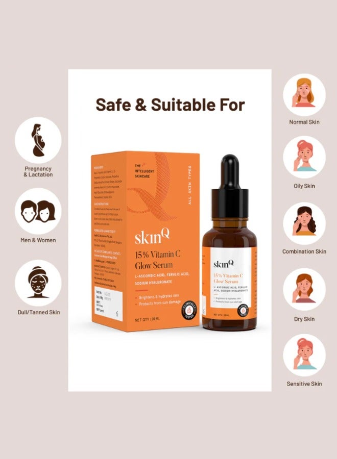 SkinQ 15% Vitamin C Glow Serum for Radiant Skin – Brightens Face & Neck | L-Ascorbic Acid + Ferulic Acid + Hyaluronic Boost | 20ml - Registered dealer in UAE - Image 5