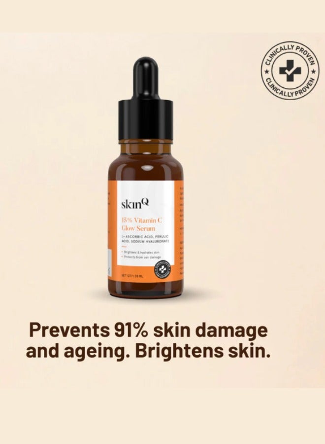SkinQ 15% Vitamin C Glow Serum for Radiant Skin – Brightens Face & Neck | L-Ascorbic Acid + Ferulic Acid + Hyaluronic Boost | 20ml - Registered dealer in UAE - Image 2