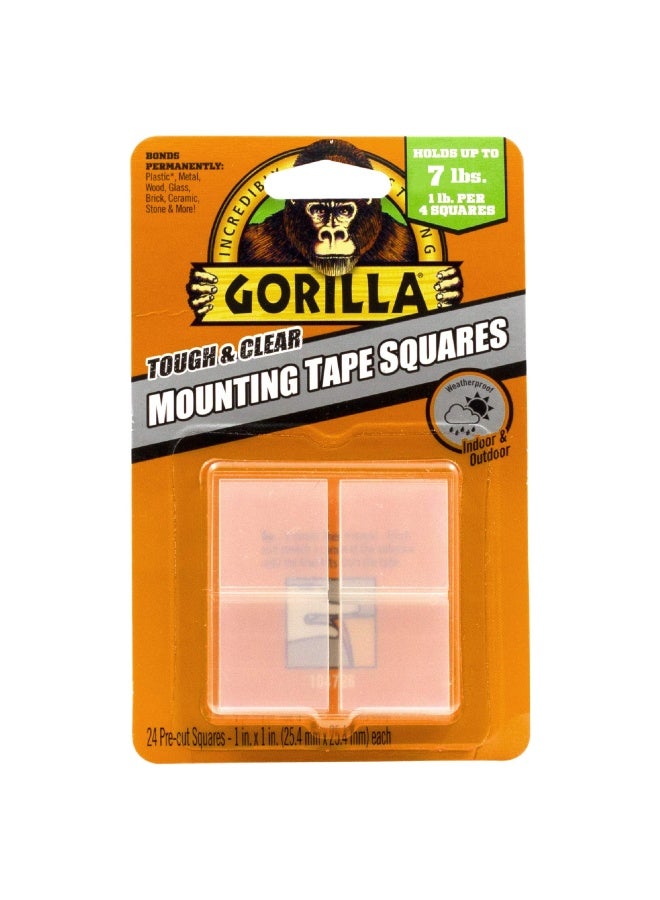 Gorilla Tough & Clear Double Sided Mounting Tape Squares, 24 1" Pre-Cut Clear, (Pack Of 1) - 6067201 - Image 1