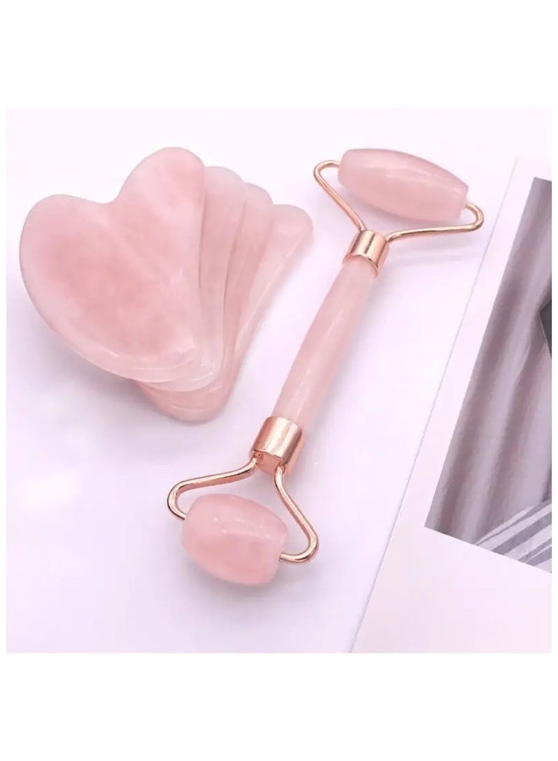 Loquat Luxury Pink Facial Massage Set - Roller And Gua Sha Board To Enhance Beauty And Facial Massage, For Skincare, Eyes, Neck, And Physical Relaxation. - Image 2