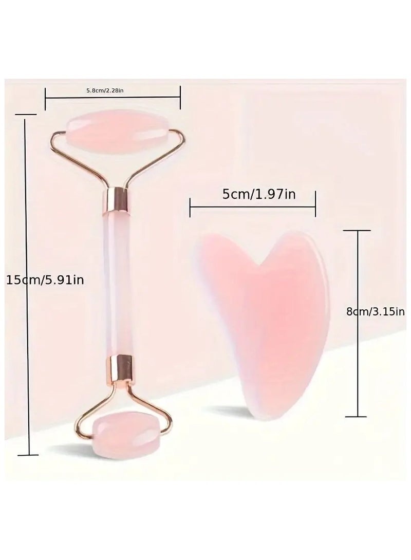 Loquat Luxury Pink Facial Massage Set - Roller And Gua Sha Board To Enhance Beauty And Facial Massage, For Skincare, Eyes, Neck, And Physical Relaxation. - Image 4