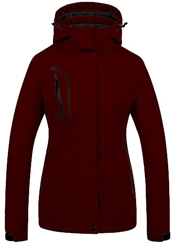 CREATMO US Womens Coats Winter Plus Size Snow Jacket Women's Waterproof Ski Hooded Coat Mountain Snowboarding Jackets Insulated Fleece Parka Wine Red S - Image 1