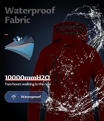 CREATMO US Womens Coats Winter Plus Size Snow Jacket Women's Waterproof Ski Hooded Coat Mountain Snowboarding Jackets Insulated Fleece Parka Wine Red S - Image 3