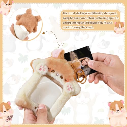 NEWEST Hamster Plush Kpop Photocard Holder with Keychain, Cute Hamster ID Badge Holder Protector Cover, Soft Cartoon Animal Photo Case Sleeves Stationery for Idol ID Card Student Worker Bag Charm - Image 4