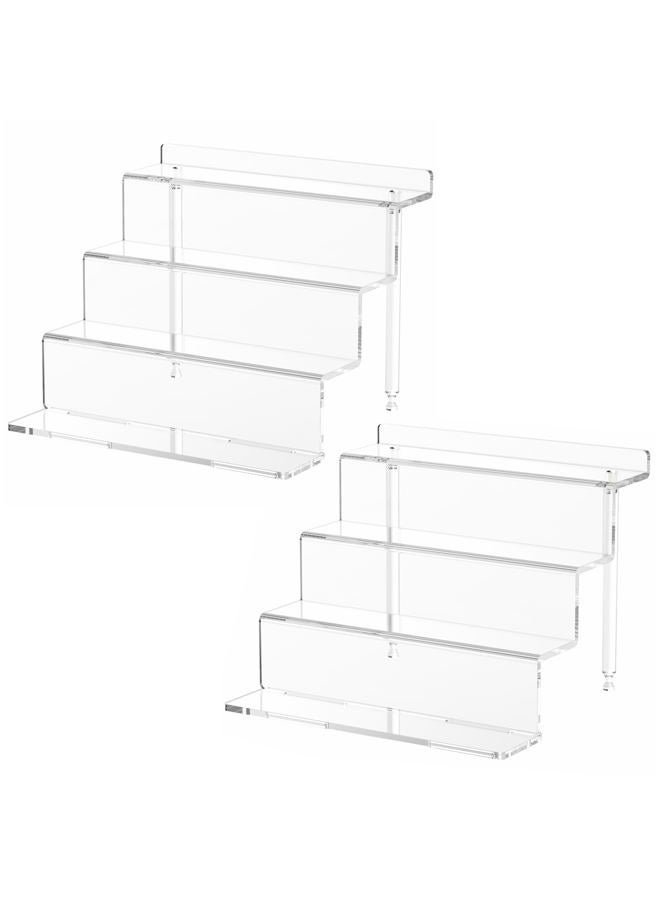 NIUBEE Acrylic Riser Display Shelf, 2 Pack Clear Display Stand for Amiibo Funko POP Figures,4 Tier Cupcakes Stand Perfume Organizer and Storage (Large) - Image 1