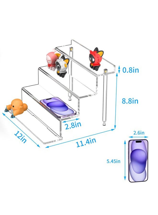NIUBEE Acrylic Riser Display Shelf, 2 Pack Clear Display Stand for Amiibo Funko POP Figures,4 Tier Cupcakes Stand Perfume Organizer and Storage (Large) - Image 2