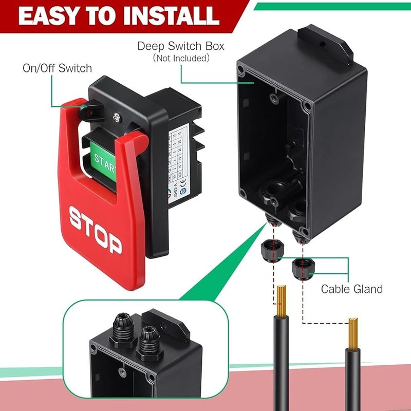 Single Phase Dual Voltage Toggle Switch 120V Mechanical Power Safety Stop For Table Saws - Image 2