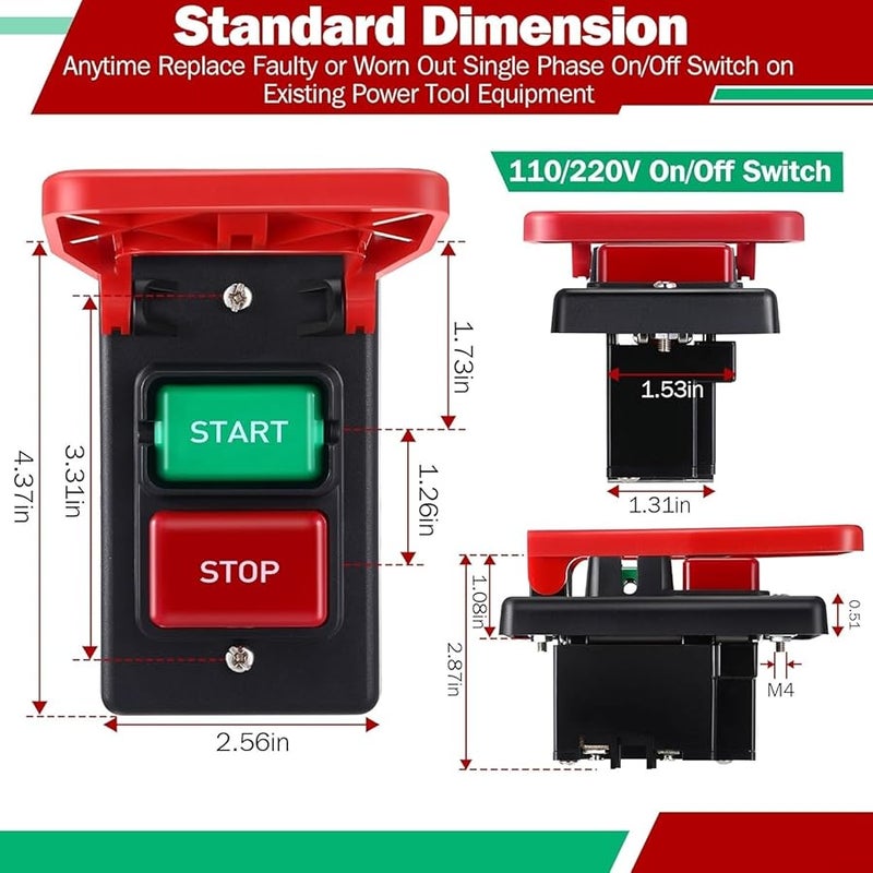 Single Phase Dual Voltage Toggle Switch 120V Mechanical Power Safety Stop For Table Saws - Image 3