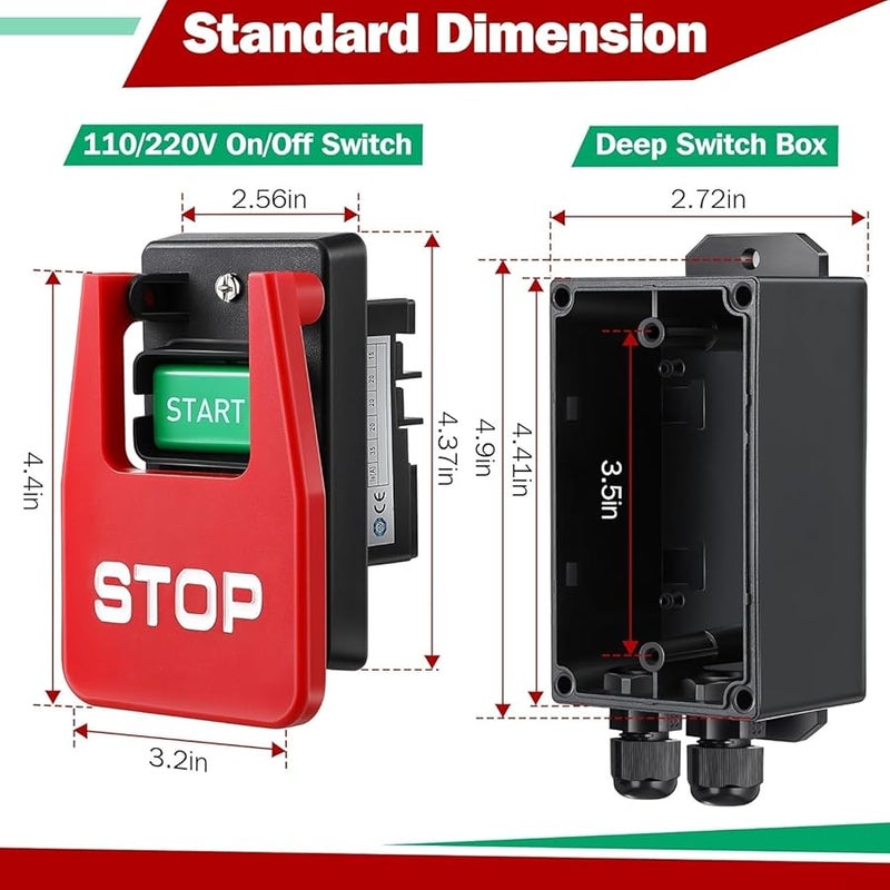 Single Phase Dual Voltage Toggle Switch 120V Mechanical Power Safety Stop For Table Saws - Image 4