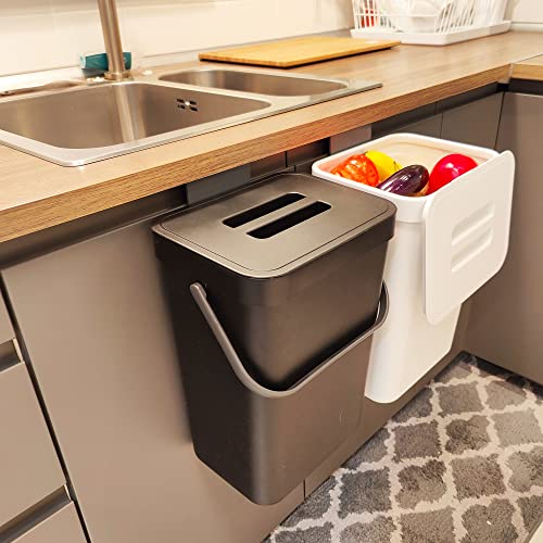 stonespace Under Sink Trash Can，Kitchen Compost Bin, Diaper Pail, 3.2 Gallon/12L Hanging Garbage Can for Baby Crib/Bathroom/Cupboard, Plastic Food Waste Bin,1 Pack Black - Image 1