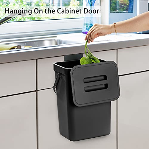stonespace Under Sink Trash Can，Kitchen Compost Bin, Diaper Pail, 3.2 Gallon/12L Hanging Garbage Can for Baby Crib/Bathroom/Cupboard, Plastic Food Waste Bin,1 Pack Black - Image 2
