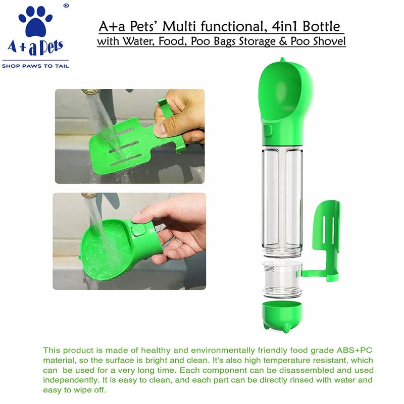 A+a Pets "’ Multifunctional 4in1 Dog Cat Water Bottle, Pet Portable Water Bottle with 500ML Water Tank, Food Storage, Poop Shovel & Poo Bag, Leak Proof Button Design, Lightweight & Portable for Travel, Camping (Yellow) " - Image 5