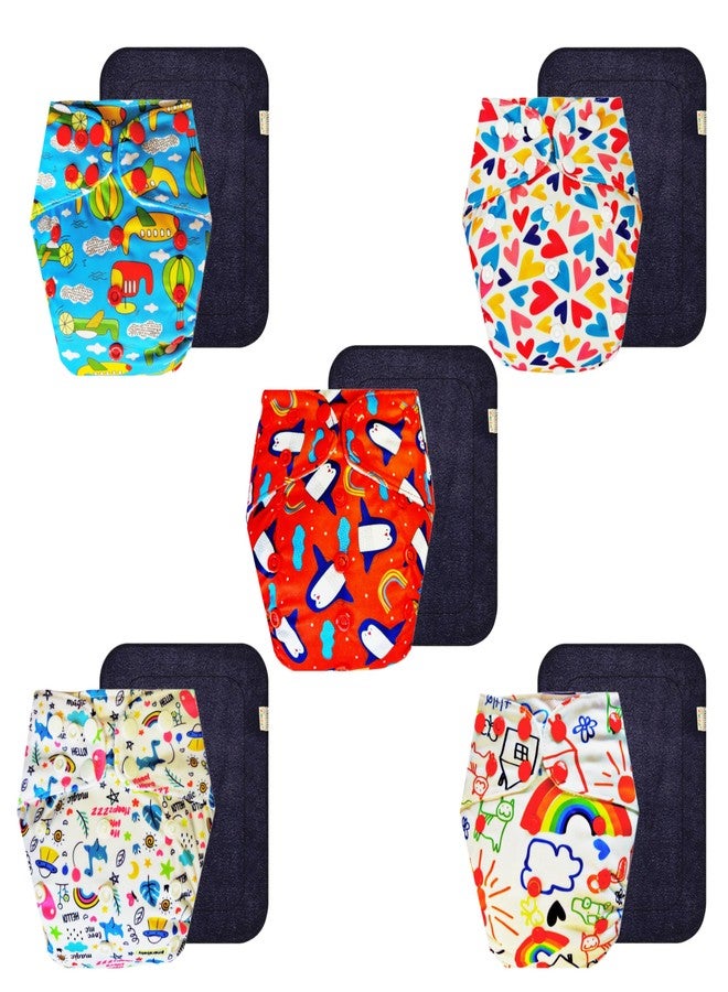 Dumbledo Premium Cloth Diaper with Black Insert (Pack of 5) | Snug Fit | Breathable | Adjustable Snaps | Worry-Free Diapering | 3 Months - 3 Years | Unisex Baby - Image 1